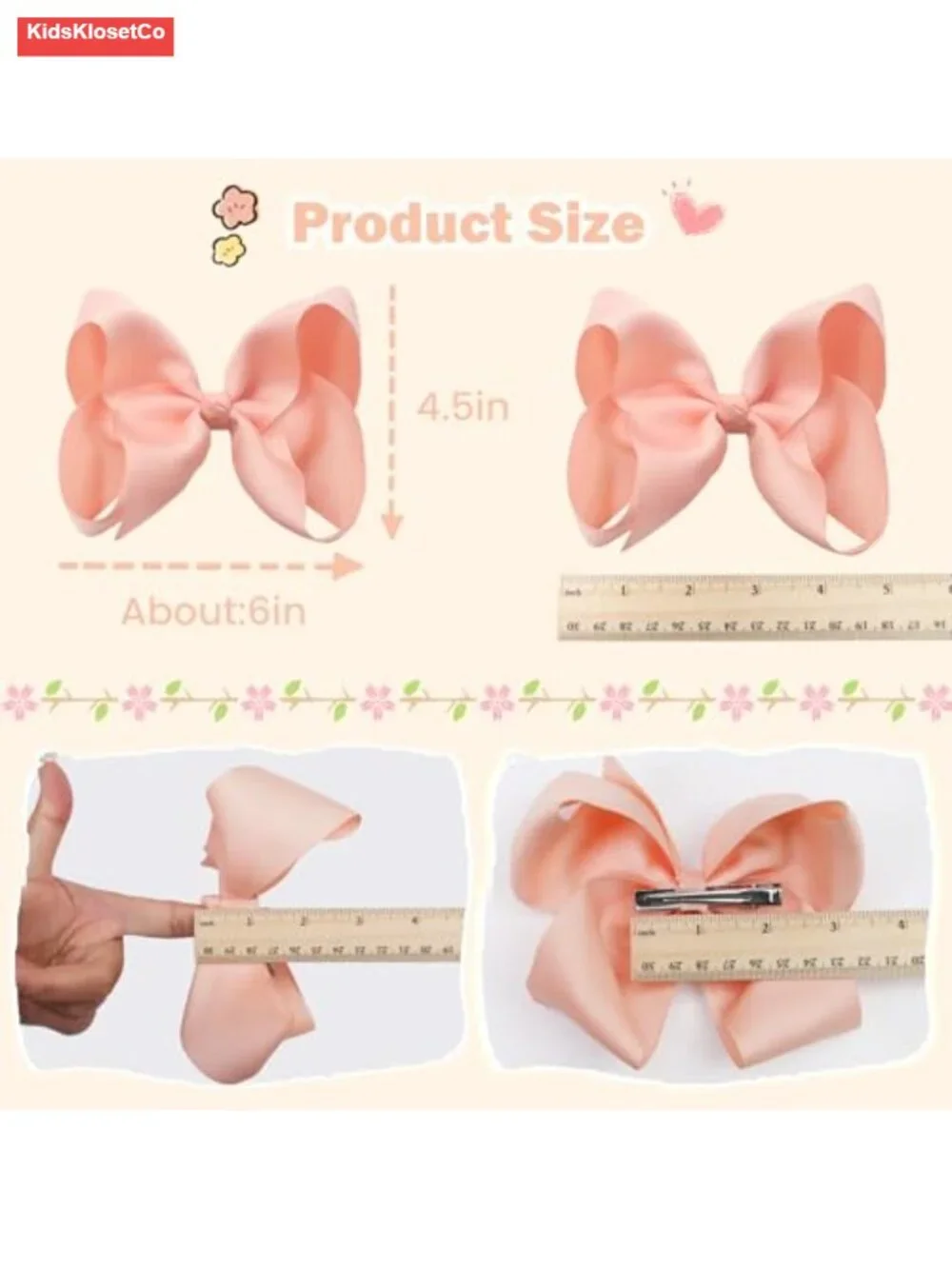 6-Inch Grosgrain Ribbon Hair Bows with Alligator Clips for Girls Back to School